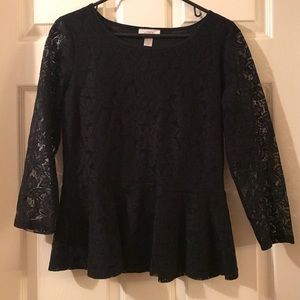 LOFT black lace peplum shirt